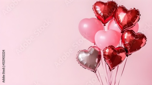 Red and Pink Heart Balloons Against a Soft Background.