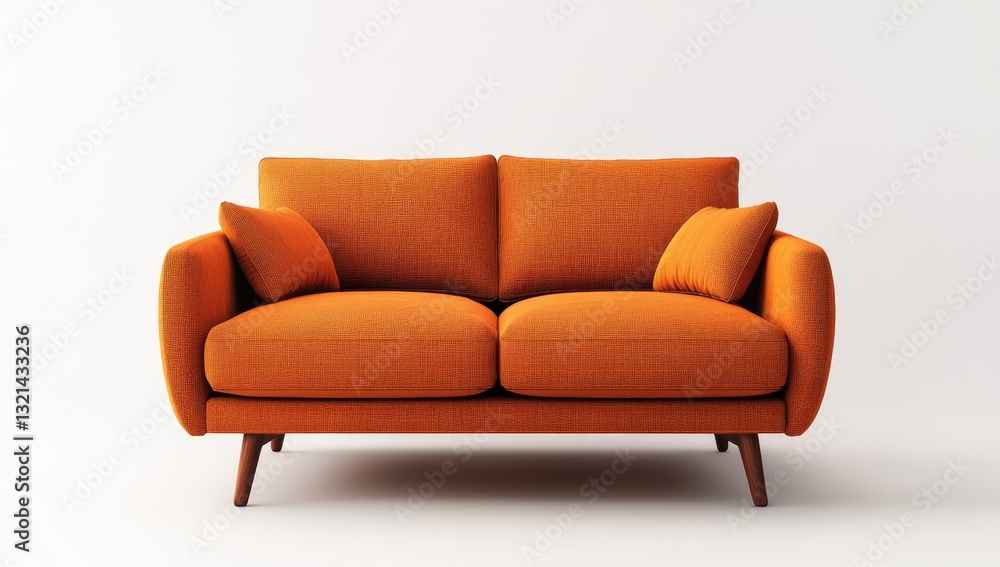 Fototapeta premium Orange two-seater sofa against white background