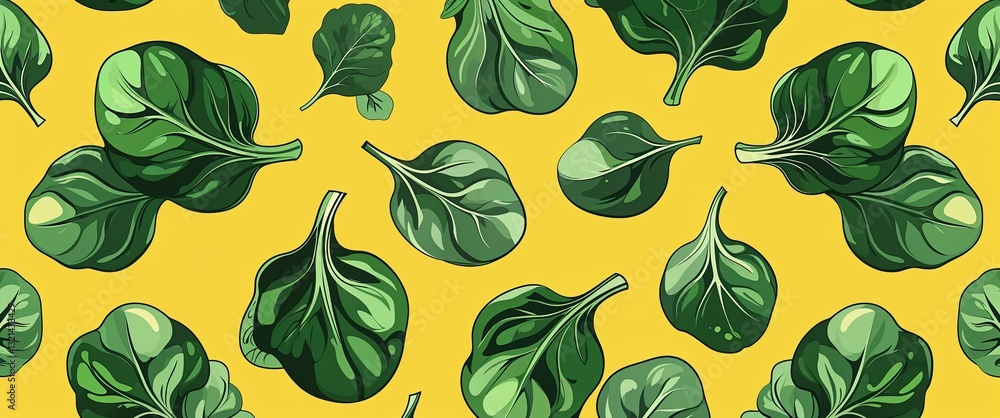Fototapeta premium spinach pattern on yellow plain background digital abstract art work illustration design