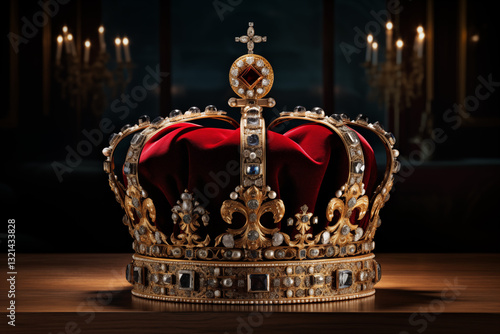 Majestic Royal Crown with Glittering Gems and Precious Jewels - Elegant Gold and Silver Headpiece for Kings and Queens, Perfect for Weddings, Celebrations, or Collectors of Luxury and Royalty Art
