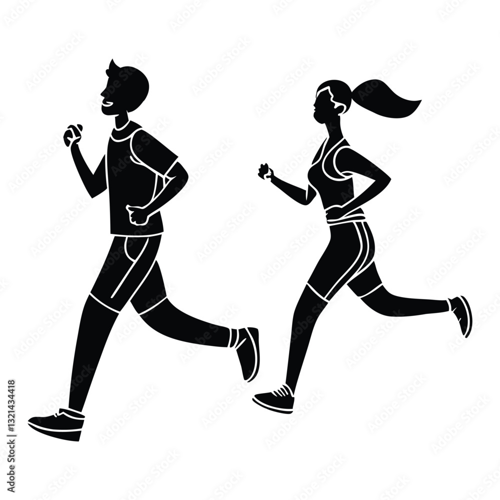 Obraz premium Vector illustration concept flat design of men and women doing sport and healthy lifestyle background -..World Health Day.exercising by jogging. Health and fitness. Vector illustration.
