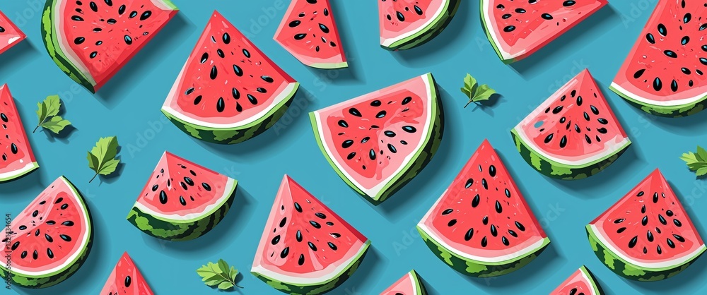 watermelon pattern on cyan plain background digital abstract art work illustration design watermelon pattern on cyan plain background digital abstract art work illustration design