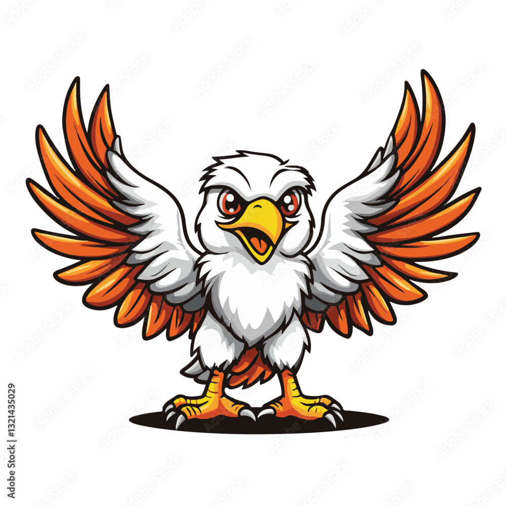 Obraz premium Cartoon Eagle with White Feathers and Orange Beak and Feet