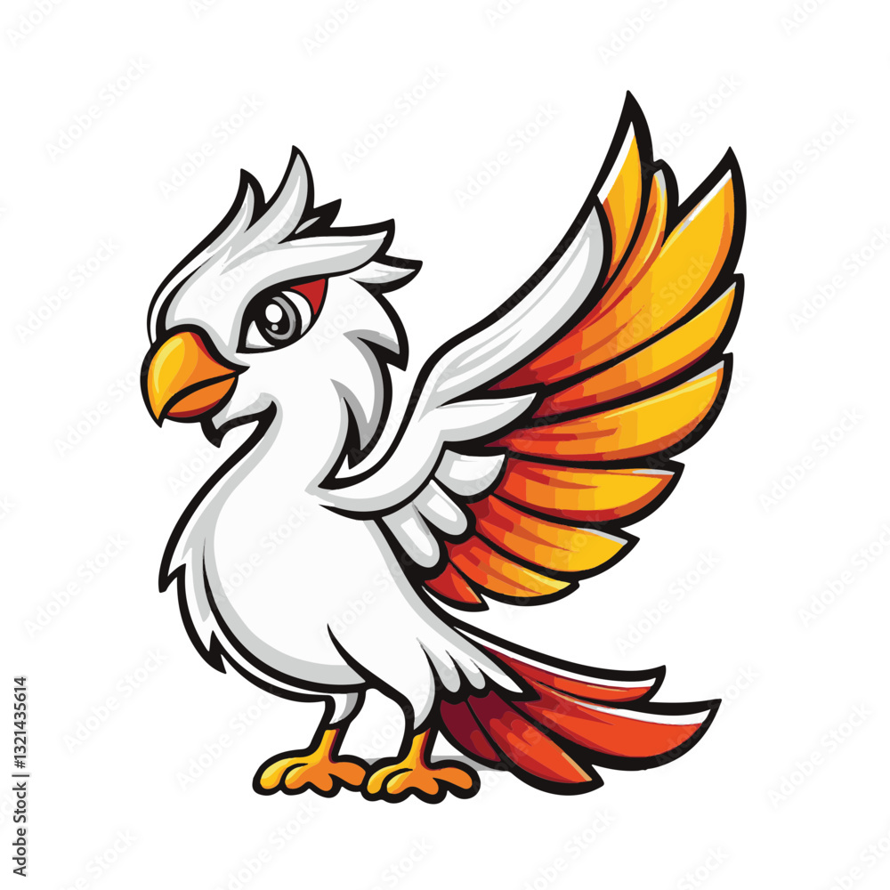Obraz premium Cartoon Bird with Bright Orange and Yellow Feathers
