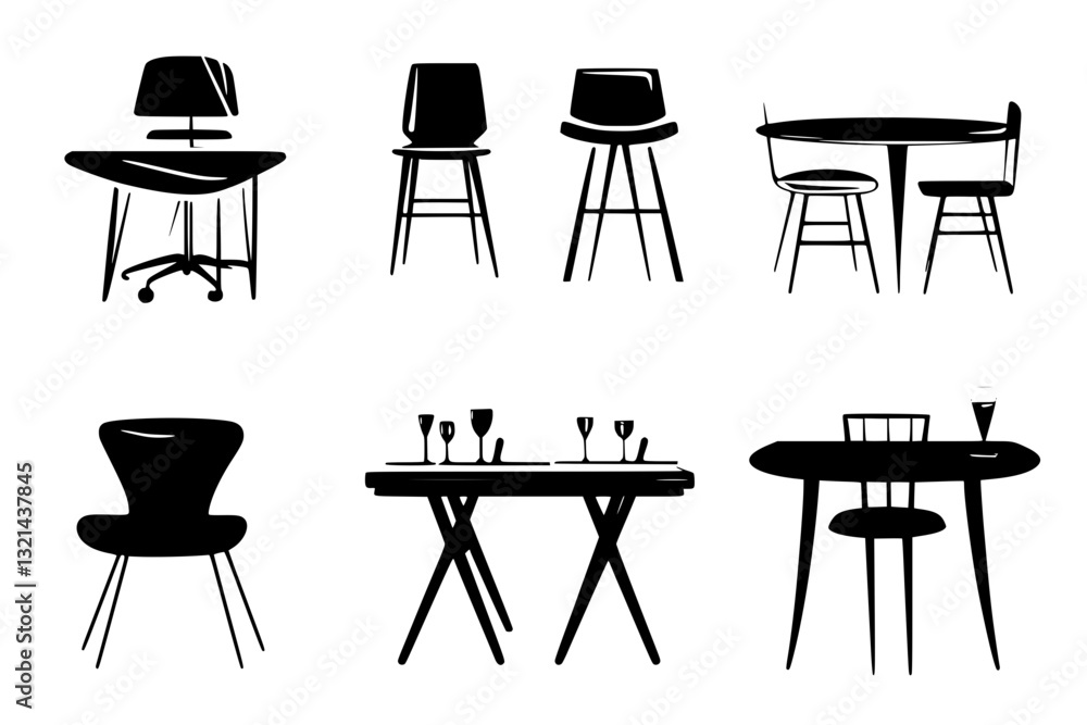 Collection of Dining tables, vectorized furniture, furniture pieces Collection of Dining tables, vectorized furniture, furniture pieces