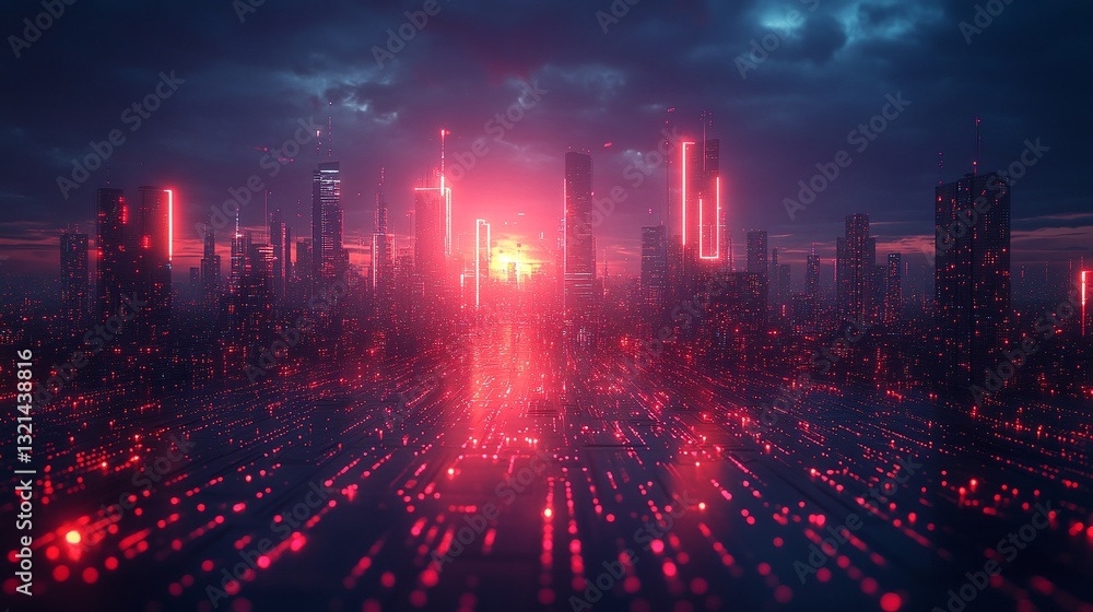 Fototapeta premium digital city, progress in technology, communication, internet, infrastructure development, and artificial intelligence 
