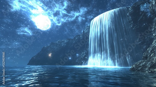 17. A waterfall cascading into an endless abyss, where mythic creatures guard an ancient secret