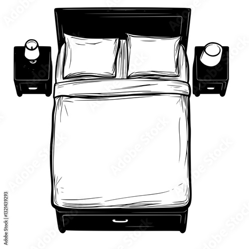 Bedside table, top view vectorized furniture, Bedside table furniture piece