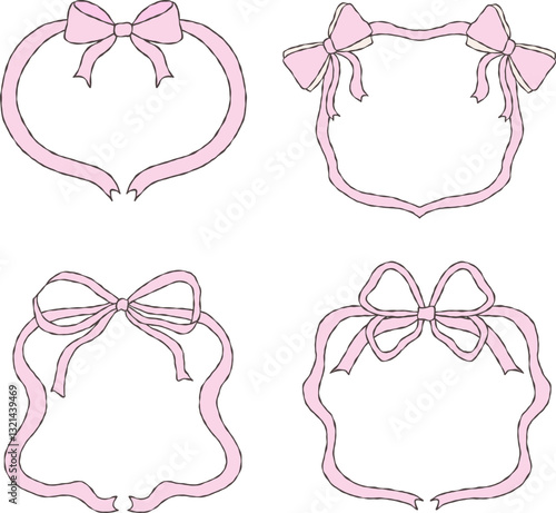 Cute pink ribbon frame and border vector illustration