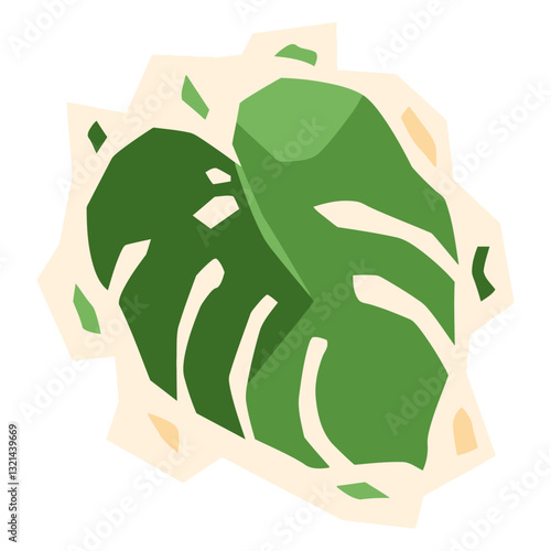 Monstera Deliciosa Leaf: A vibrant illustration of a monstera deliciosa leaf, showcasing its distinctive split leaves and lush green color, perfect for botanical, tropical, and nature-themed projects.