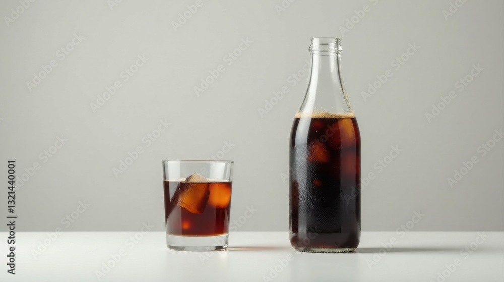 Refreshing Iced Beverage in Bottle and Glass Refreshing Iced Beverage in Bottle and Glass