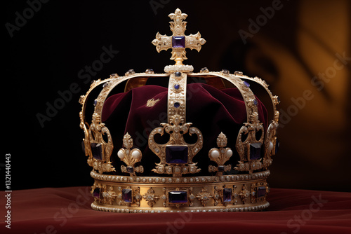Majestic Royal Crown with Glittering Gems and Precious Jewels - Elegant Gold and Silver Headpiece for Kings and Queens, Perfect for Weddings, Celebrations, or Collectors of Luxury and Royalty Art
