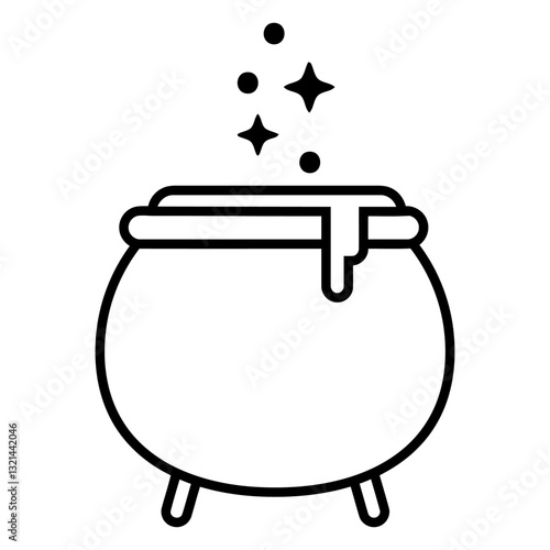 Cauldron and Magic Sparks: A minimalist illustration of a bubbling cauldron, emanating magical sparkles, symbolizes the essence of transformation and mystery.