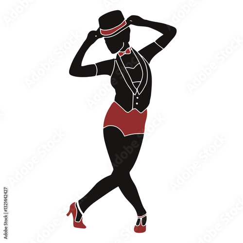Silhouette of a Dancer: A poised dancer in silhouette, adorned with a hat and stylish attire, embodies elegance and grace with every graceful movement.