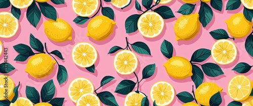 lemon pattern on pink plain background digital abstract art work illustration design