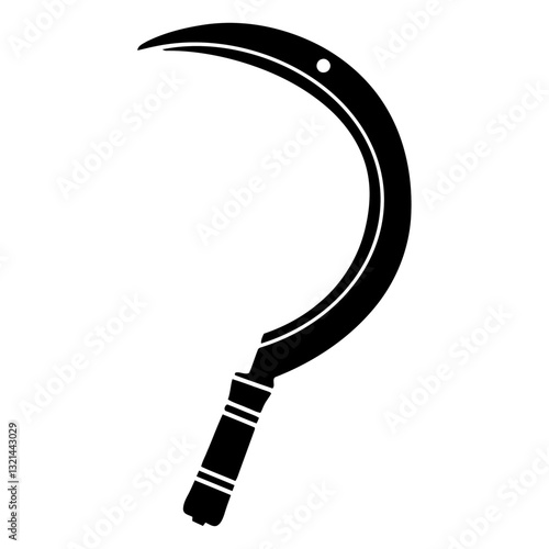 Harvesting Instrument Silhouette: A stark silhouette of a crescent-shaped sickle, poised against a contrasting backdrop, symbolizing labor, agriculture and reaping.