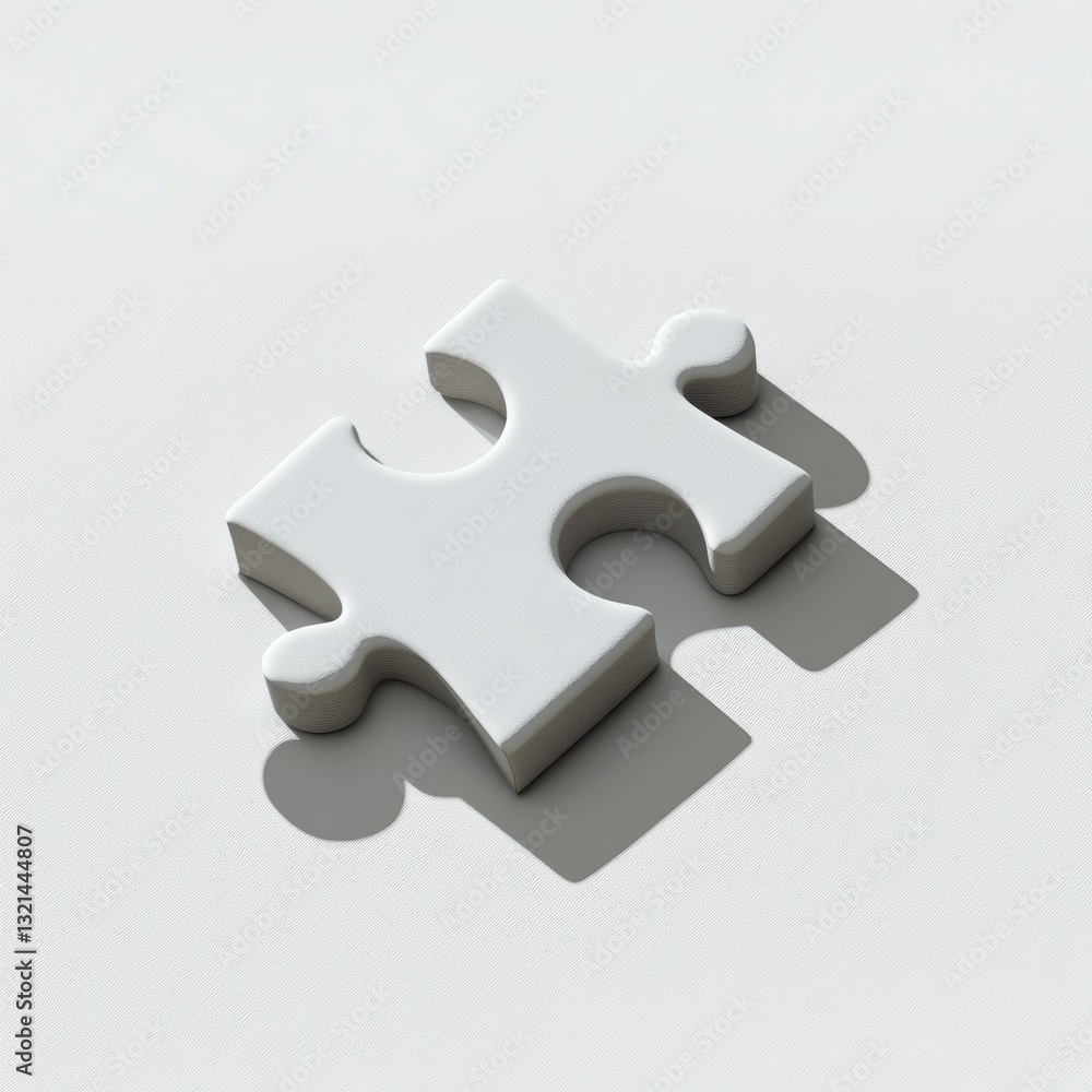 Fototapeta premium White 3D Puzzle Piece on White Background with Soft Shadow Cast