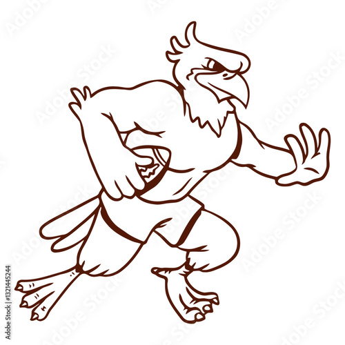 Mascot with Football: A dynamic line drawing of an imposing mascot, clutches a football with determined focus, exuding the spirit of competitive sports and a vibrant sportsmanship