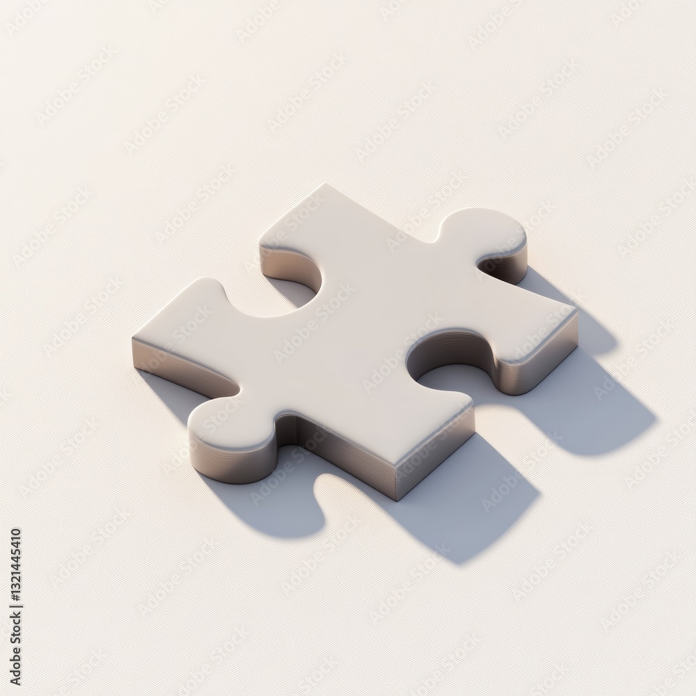 3D Puzzle Piece Resting on White Background with Shadow Detail 3D Puzzle Piece Resting on White Background with Shadow Detail