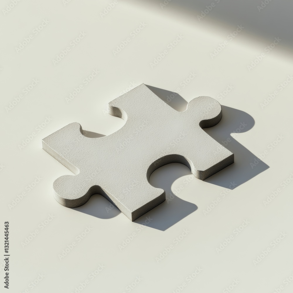 3D Puzzle Piece Resting on White Background with Shadow Casting