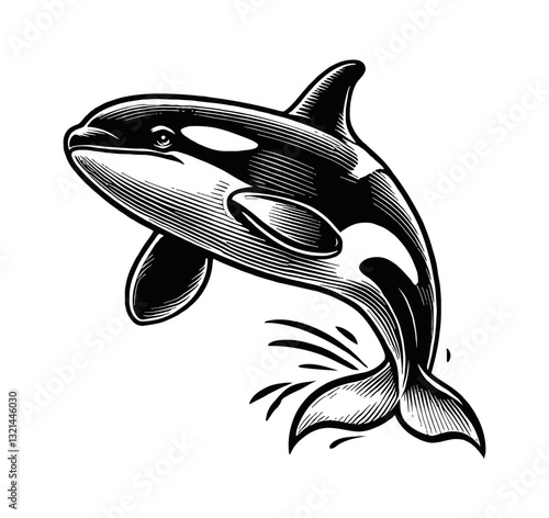 Killer Whale Leaping out of Water Side View