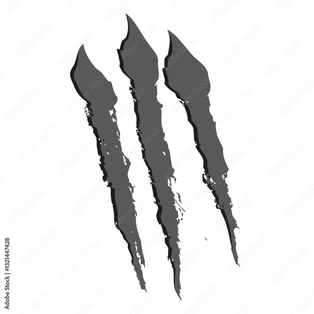 Obraz premium Grayscale Claw Marks: Graphic representation of three claw marks, isolated, suggesting a sense of raw aggression, and the powerful impact of unseen force.