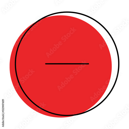 Red Circle with Minus Sign: A minimalistic design featuring a bold red circle with a single horizontal line, a symbol of subtraction or negation.