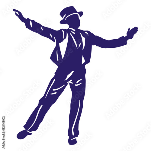 Stylish Silhouette: A striking silhouette of a performer exuding elegance, the vibrant purple form on a pristine background adds a touch of class and sophistication, captivating visual storytelling