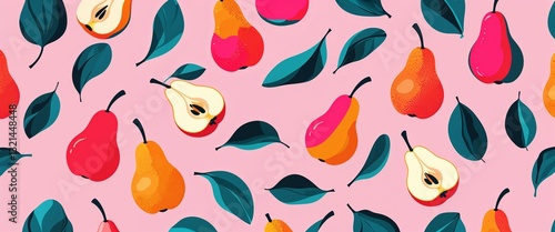 pear pattern on pink plain background digital abstract art work illustration design