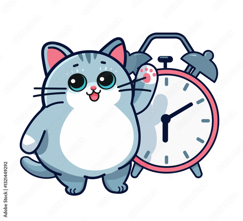 cat waving alarm on background time limit or game over concept vector flat design cat waving alarm on background time limit or game over concept vector flat design