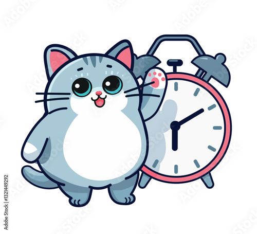 cat waving alarm on background time limit or game over concept vector flat design