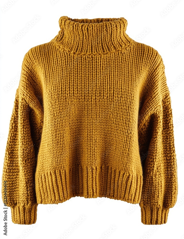 Obraz premium Mustard-yellow turtleneck sweater with chunky knit and balloon sleeves