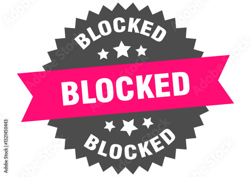 blocked. blocked round pink label isolated on transparent background