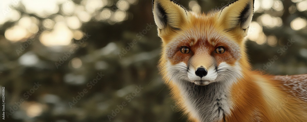 Obraz premium A beautiful red fox stares directly toward the viewer in nature