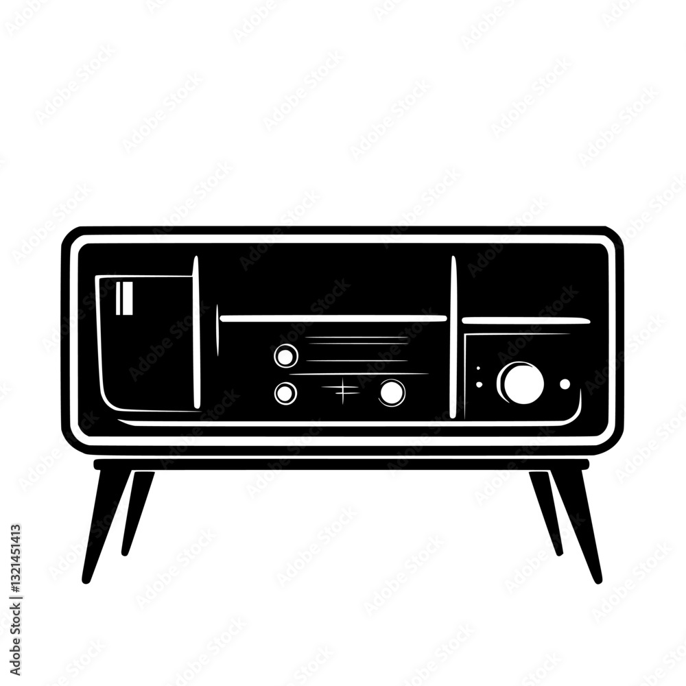 Mid Century Modern Media console, vectorized furniture, furniture piece Mid Century Modern Media console, vectorized furniture, furniture piece