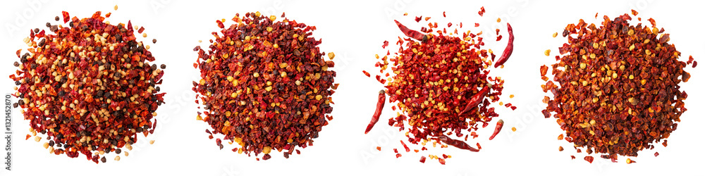A vibrant pile of dried red chili pepper flakes in different shades of red ranging from deep burgundy to bright scarlet This spicy seasoning is a common ingredient in many global cuisines A vibrant pile of dried red chili pepper flakes in different shades of red ranging from deep burgundy to bright scarlet This spicy seasoning is a common ingredient in many global cuisines