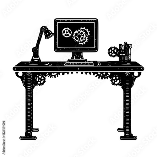 Steampunk Standing desk, vectorized furniture, furniture piece