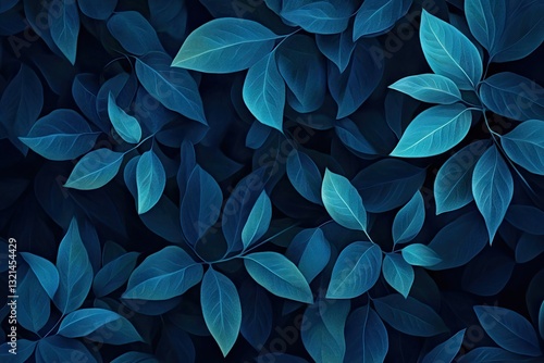 Deep blue leaves, intricate pattern, lush foliage