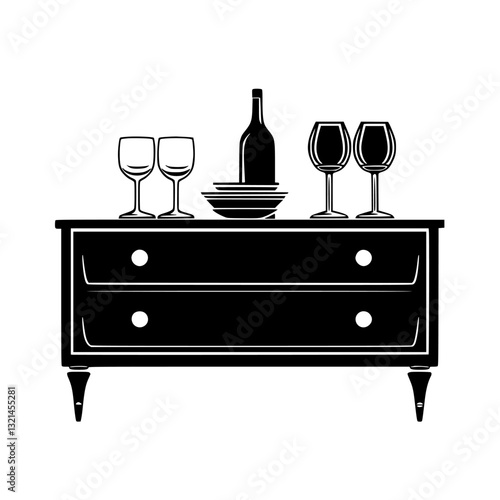 Vintage Buffet table, vectorized furniture, furniture piece