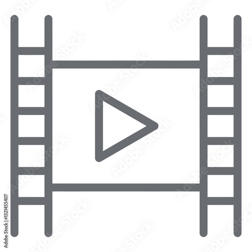 Film Strip Icon: The visual concept of video and film represented by the film strip icon with the play button symbolizing media content and entertainment