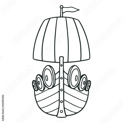 Viking Ship: Simple outlined drawing of a Viking ship, ready to embark on new adventures. The illustration evokes a sense of history and adventure.