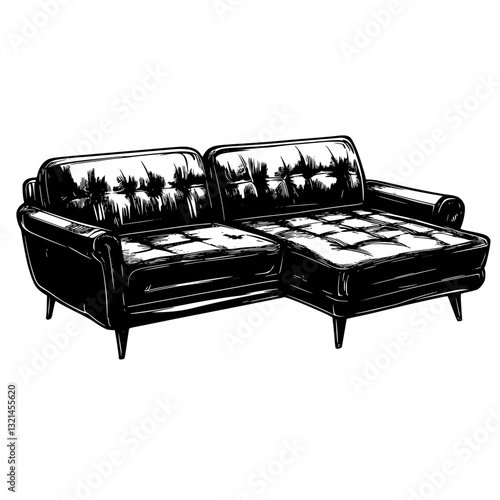 Vintage Sectional sofa, vectorized furniture, furniture piece