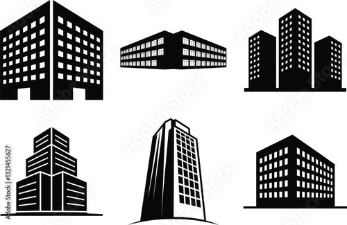 Building silhouette clipart bundle design, Building icon vector Illustration, Apartment illustration,  architecture logo. Building vector illustration.