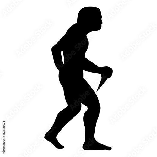 Ancient Wanderer Silhouette: A stark silhouette of a figure traversing time, carrying a sharpened blade, symbolizing the ancient journey of humanity and the dawn of tool use.