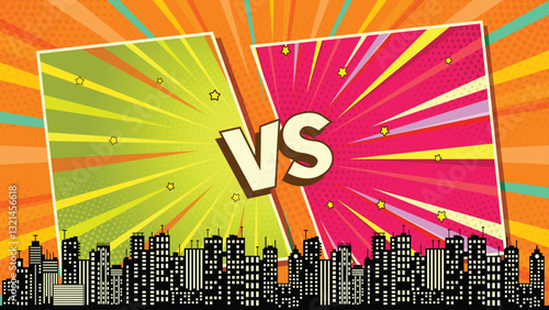 Pop art retro comic background. Abstract cartoon cover with versus.