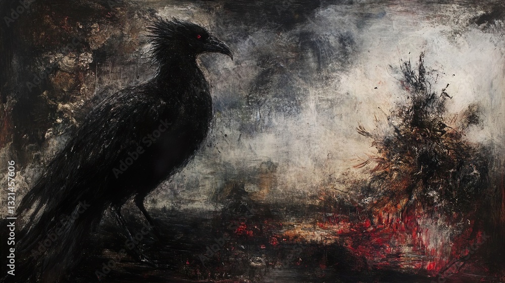 Fototapeta premium Dark Raven in Apocalyptic Landscape