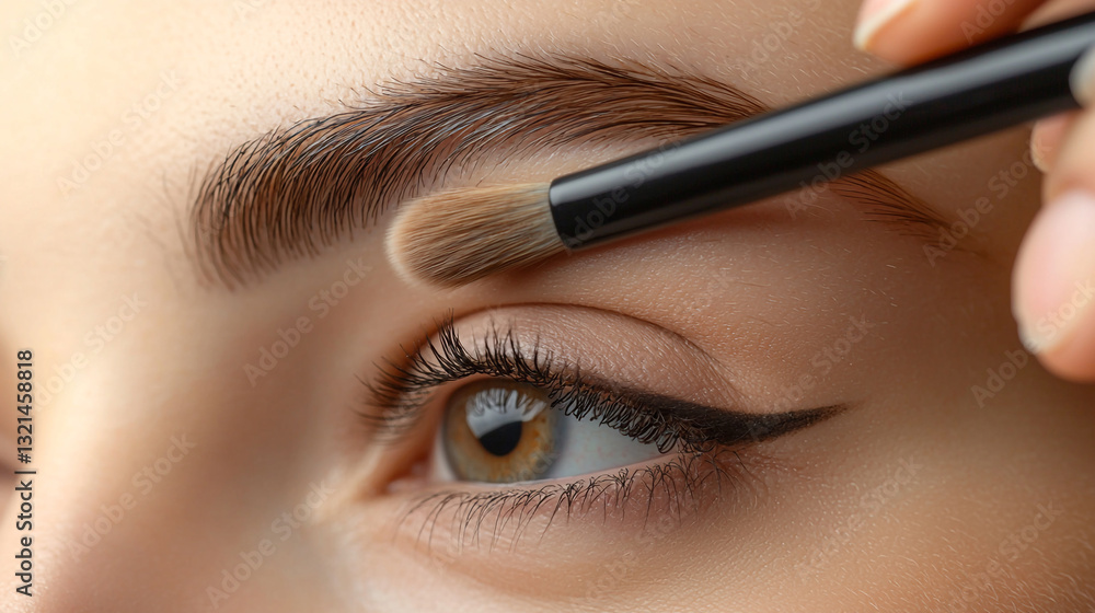 Naklejka premium Closeup of a woman applying makeup to her eyebrow with a brush face girl skin care hair eyes look