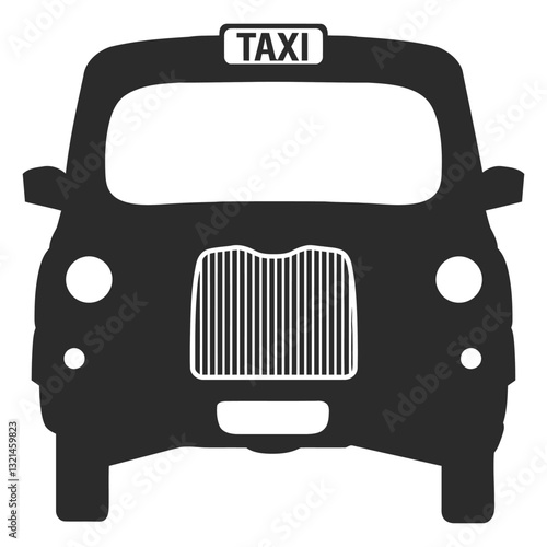 Taxi Silhouette: A minimalist silhouette of a classic black taxi with its iconic features, emphasizing its role in urban transport and travel.
