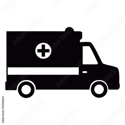 Ambulance Icon: A side profile of an ambulance. It features a prominent cross symbol. This image is a versatile design element ideal for medical, healthcare, and emergency-related projects.