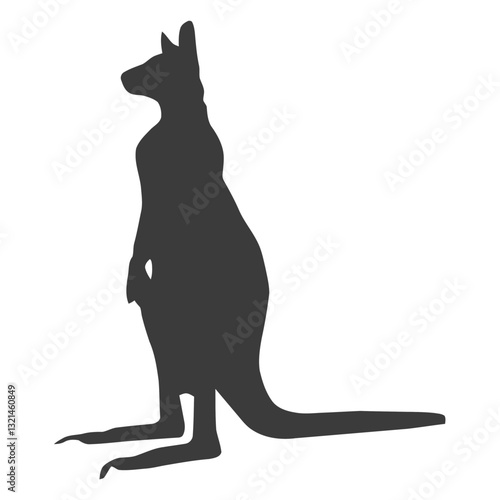 Kangaroo Silhouette: Sleek, Black Silhouette of an Iconic kangaroo standing tall, capturing the essence of the Australian outback with simplicity and elegance.